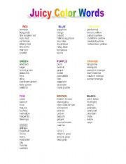 English Worksheet: Juicy Color Words for Writing