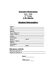 English worksheet: student iformation sheet