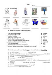 English Worksheet: Jobs, Adjectives, Present Simple/Continuous