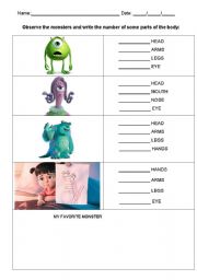 English worksheet: Monsters body