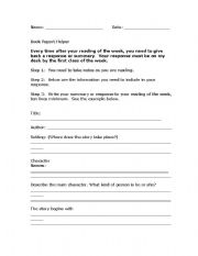 English Worksheet: Book Report Helper