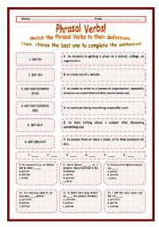 English Worksheet: > Phrasal Verbs Practice 48! > --*-- Definitions + Exercise --*-- BW Included --*-- Fully Editable With Key!