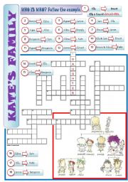 English Worksheet: A FAMILY TREE - a crossword + writing sentences + key