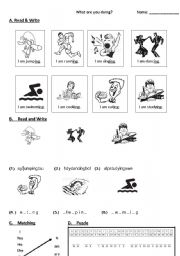 English Worksheet: What are you doing? reading activities