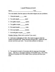 English Worksheet: Liquid Measurement