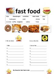 English Worksheet: fast food: I like .../ I do not like ...