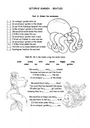 English Worksheet: Octopus Garden - Beatles song listening worksheet