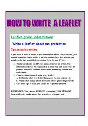 English Worksheet: HOW TO WRITE A LEAFLET ABOUT SUN PROTECTION