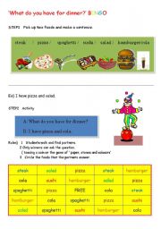 English Worksheet: What do you have for dinner? BINGO