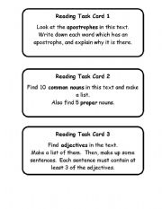 English Worksheet: Reading Task Cards