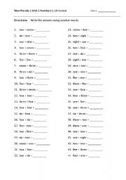 English Worksheet: Review of spelling of one-ten using math