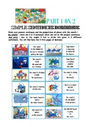 dominoes present continuous + prepositions of place with the smurfs - 1/2