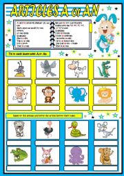 English Worksheet: ARTICLES A & AN