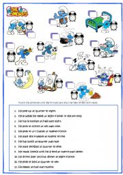 English Worksheet: Smurf daily routine & Time