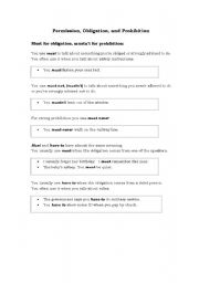 English Worksheet: Permission, Obligation, Prohibition