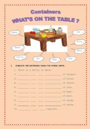 English Worksheet: Uncountable nouns - Containers