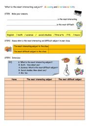 English worksheet: What is the most intersting subject?! Interview 