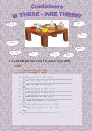 English Worksheet: Containers. Is there - Are there