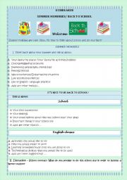 English Worksheet: BACK TO SCHOOL - ICEBREAKER- SUMMER MEMORIES/ITS NICE TO BE BACK TO SCHOOL!