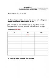 English worksheet: Pronunciation activities. Worksheet 1.