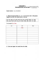 English Worksheet: Pronunciation activities. Worksheet 1.