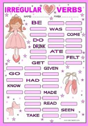 Irregular verbs test for girls