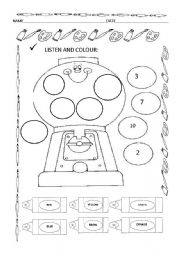 English Worksheet: Listen and Colour