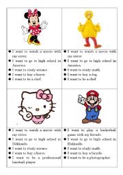 English Worksheet: I want to~~ Practice Game 