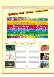 English Worksheet: Days of the week