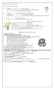 English Worksheet: Present perfect simple, continuous, passive and past simple