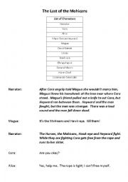 English Worksheet: Last of the Mohicans - Play  (part 2)