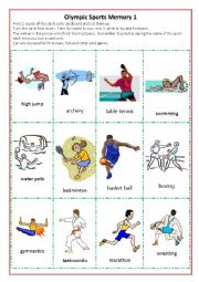 English Worksheet: Olympic Sports Memory/Pictionary