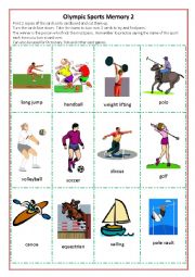 English Worksheet: Set 2 Olympic Sports Memory/Pictionary Cards