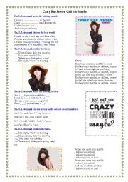 English Worksheet: Listening - Carly Rea Jepsen -  Call Me Maybe