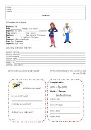 English Worksheet: Greetings and verb to be