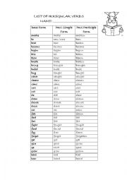 English Worksheet: Irregular Verb List for children