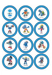 English Worksheet: Sporty Smurfs Memory Matching Cards