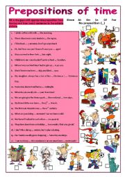 English Worksheet: Prepositions of time (+keys)