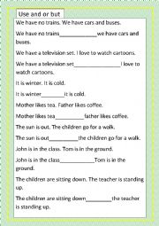 English Worksheet: use and or but