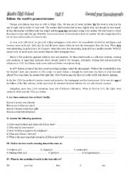 English Worksheet: Reading (thomas edison)