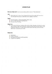 English Worksheet: Lesson Plan of a Film