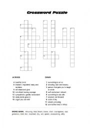 English Worksheet: Crossword Puzzle   Mostly personality adjectives  KEY