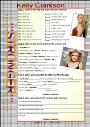 English Worksheet: STRONGER (What doesn�t kill you) - BY KELLY CLARKSON