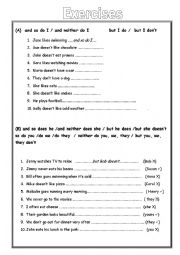 English Worksheet: Exercises: So do I/ Neither do I