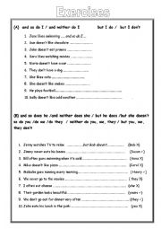 English Worksheet: Exercises: So do I/ Neither do I