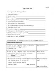 English Worksheet: Questions