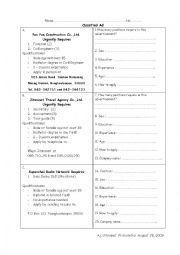 English Worksheet: Classified Advertisement Exercise