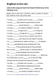 English Worksheet: Brighton in the rain - Present Perfect Song