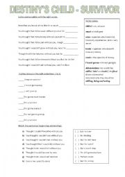 English Worksheet: SURVIVOR- DESTINYS CHILD