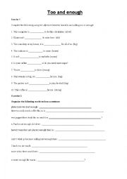 English Worksheet: Too and Enough